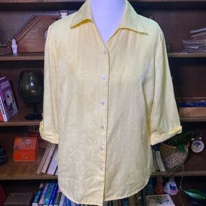 Kim Rogers Yellow Button Down Shirt with Notched Collar